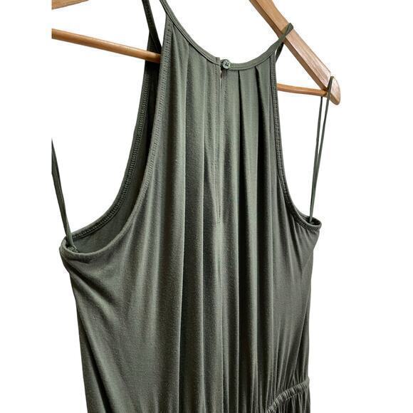 Gap Halter-Neck Wide Leg, Drawstring Waist, Olive Sage Green Jumpsuit - Picture 4 of 13